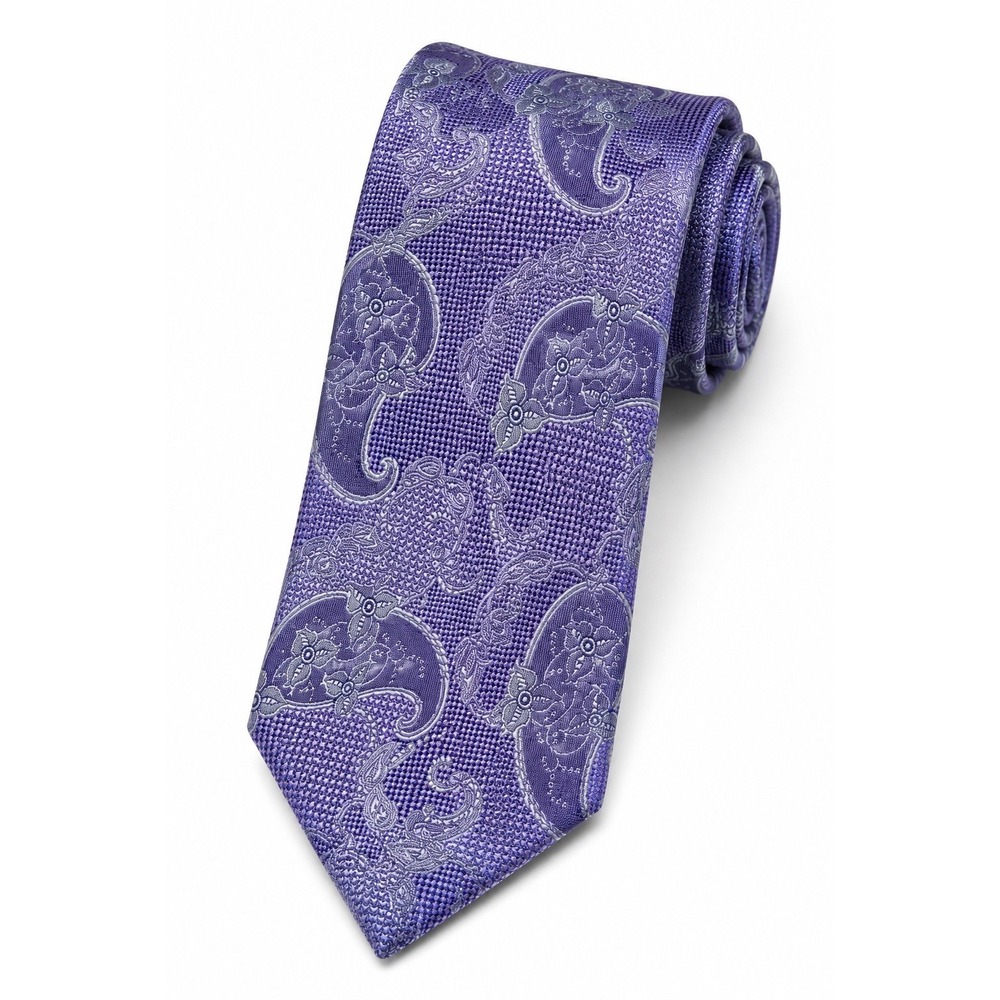 Saks Fifth Avenue BLACK Mens Purple Paisley Silk Necktie Jacquard Formal Tie